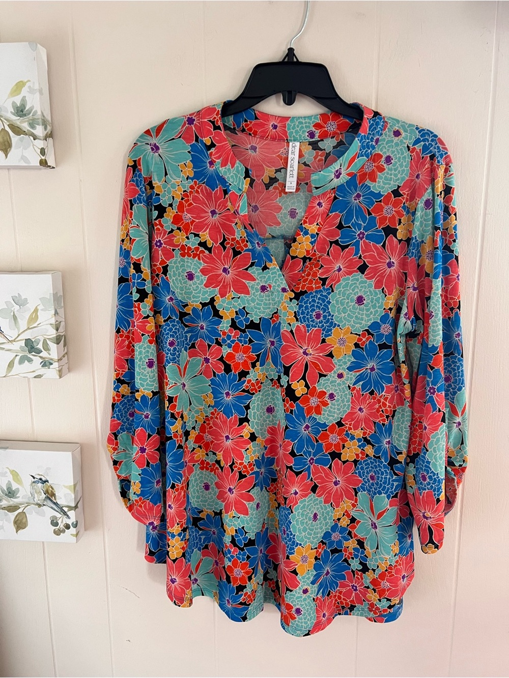 Ladies Small Dear Scarlett Colorful Lizzy Top Retro Floral Print